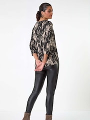 Roman Black Abstract Print Stretch Jersey Top - Image 4 of 6