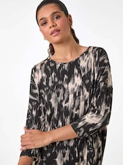 Roman Black Abstract Print Stretch Jersey Top - Image 5 of 6