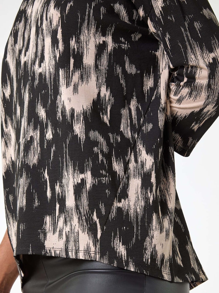 Roman Black Abstract Print Stretch Jersey Top - Image 6 of 6