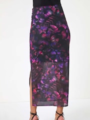 Roman Pink Printed Ruched Mesh Pencil Skirt - Image 3 of 5