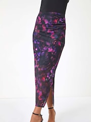 Roman Pink Printed Ruched Mesh Pencil Skirt - Image 4 of 5