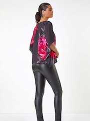 Roman Red Floral Print Chiffon Overlay Top - Image 3 of 5