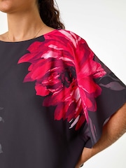 Roman Red Floral Print Chiffon Overlay Top - Image 5 of 5