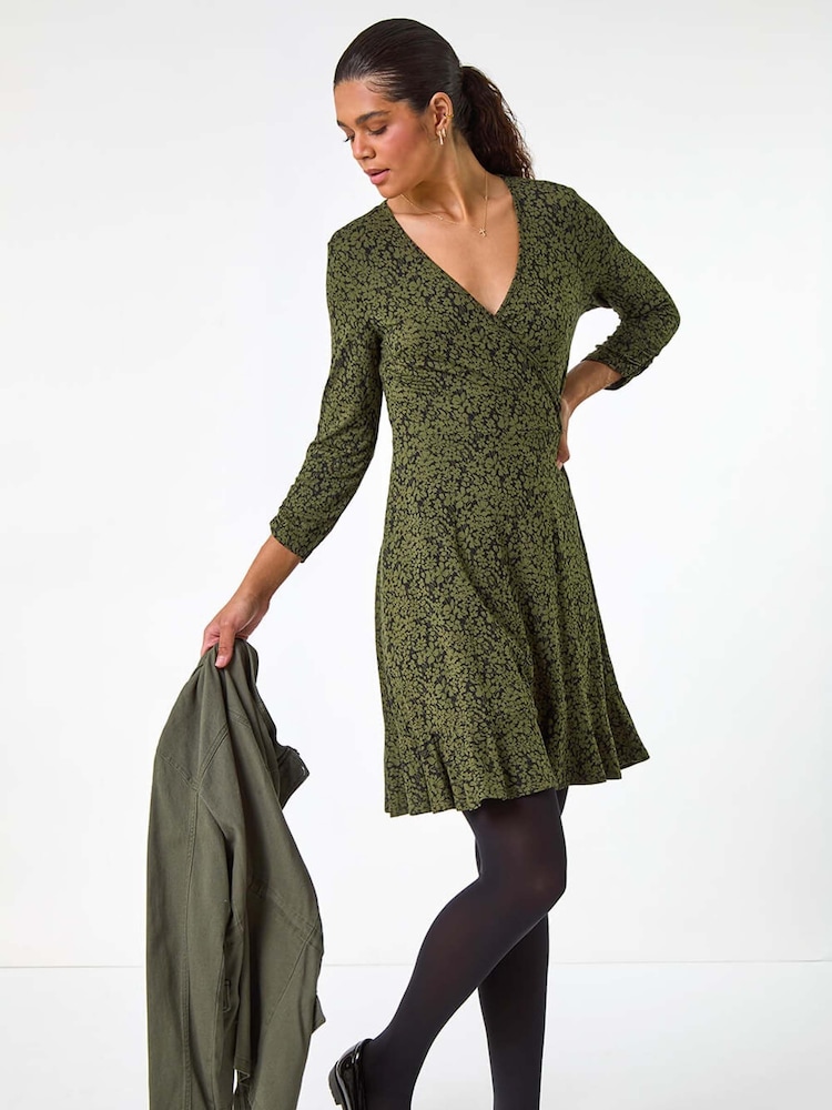 Buy Roman Green Floral Print Wrap Front Stretch Dress from Next USA