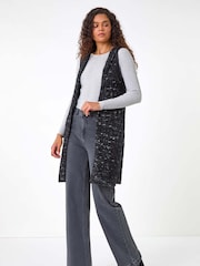 Roman Black Textured Fluffy Knit Hooded Gilet - Image 1 of 6