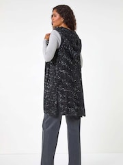 Roman Black Textured Fluffy Knit Hooded Gilet - Image 3 of 6
