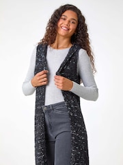 Roman Black Textured Fluffy Knit Hooded Gilet - Image 5 of 6