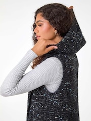 Roman Black Textured Fluffy Knit Hooded Gilet - Image 6 of 6