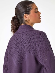 Roman Purple Edge To Edge Pointelle Knit Cardigan - Image 2 of 5