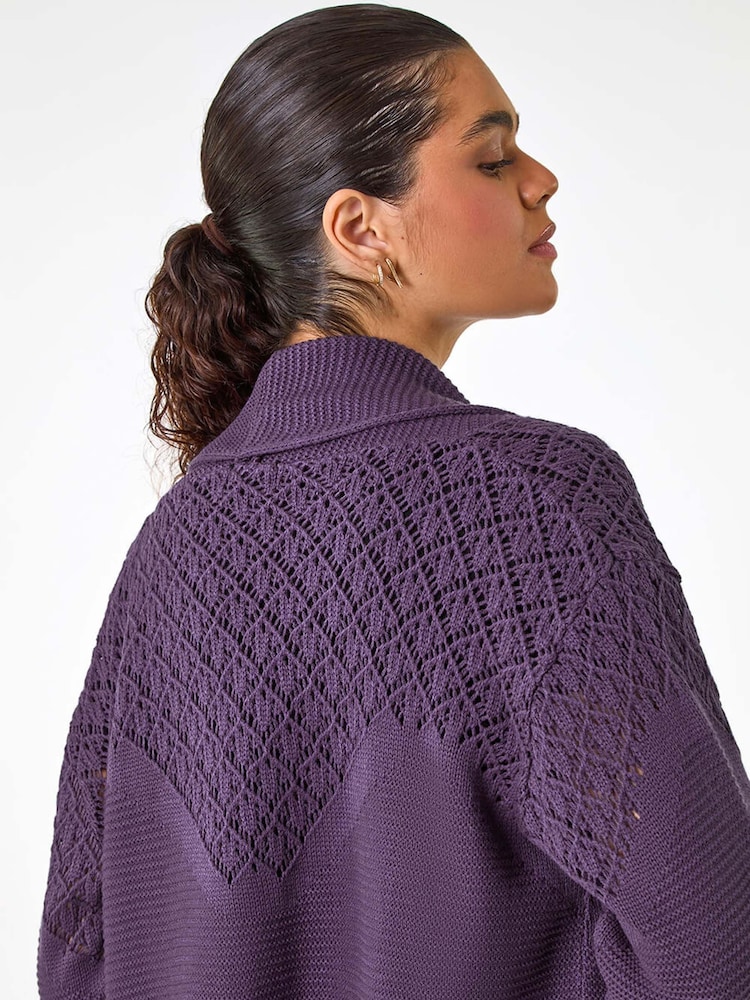 Roman Purple Edge To Edge Pointelle Knit Cardigan - Image 2 of 5