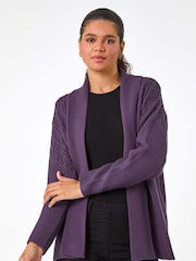 Roman Purple Edge To Edge Pointelle Knit Cardigan - Image 4 of 5