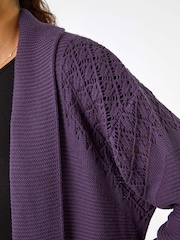 Roman Purple Edge To Edge Pointelle Knit Cardigan - Image 5 of 5