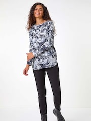 Roman Grey Floral Print Ribbed Top - Image 1 of 6