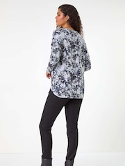 Roman Grey Floral Print Ribbed Top - Image 4 of 6