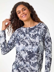 Roman Grey Floral Print Ribbed Top - Image 5 of 6