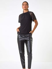 Roman Black Sparkle Mesh Sleeve Jersey Top - Image 2 of 5