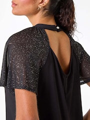Roman Black Sparkle Mesh Sleeve Jersey Top - Image 5 of 5