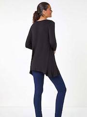 Roman Black Floral Print Crochet Tunic Stretch Top - Image 3 of 5