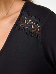 Roman Black Floral Print Crochet Tunic Stretch Top - Image 5 of 5
