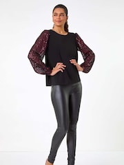 Roman Sequin Sleeve Stretch Top - Imagen 2 de 5
