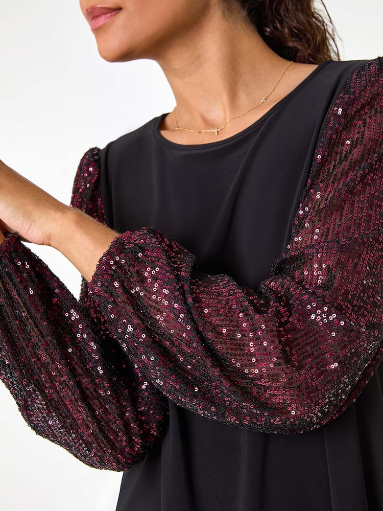Roman Sequin Sleeve Stretch Top - Imagen 5 de 5