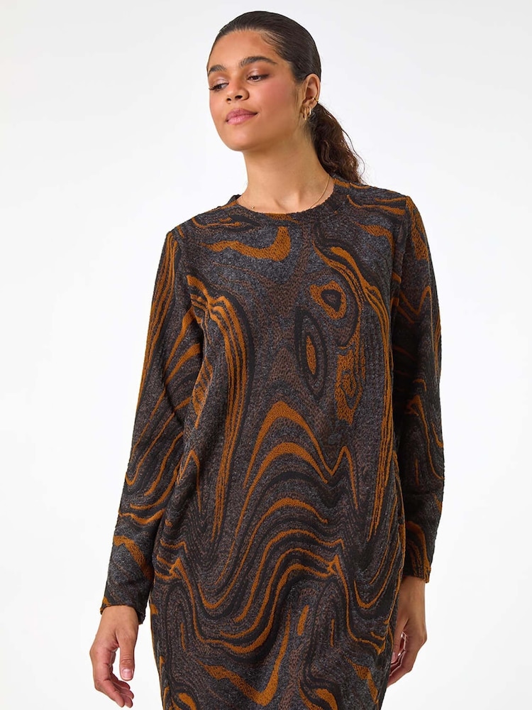Buy Roman Brown Textured Swirl Pattern Stretch Cocoon Dress from  