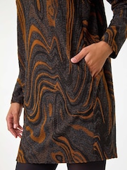 Roman Brown Textured Swirl Pattern Stretch Cocoon Dress - Image 5 of 5