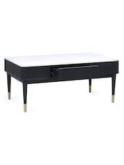 Julian Bowen White Marble Black Louis Fluted Coffee Table With 2 Drawers - Image 4 of 14