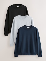 Noir/bleu marine Bleu/ Gris chinée - Jersey Col rond Sweat-shirt 3 Pack - Image 1 de 14