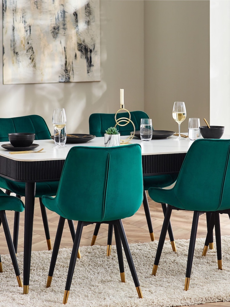 Julian Bowen White Marble Black Louis Fluted Dining Table With Drawers - Image 1 of 12