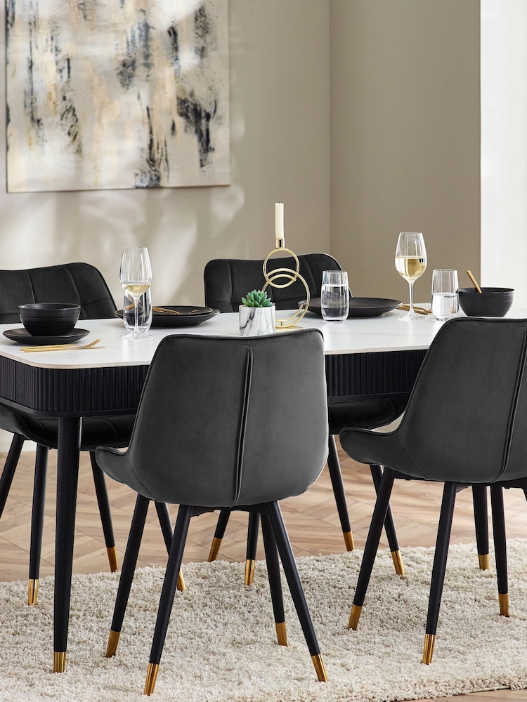 Julian Bowen White Marble Black Louis Fluted Dining Table With Drawers - Image 2 of 12