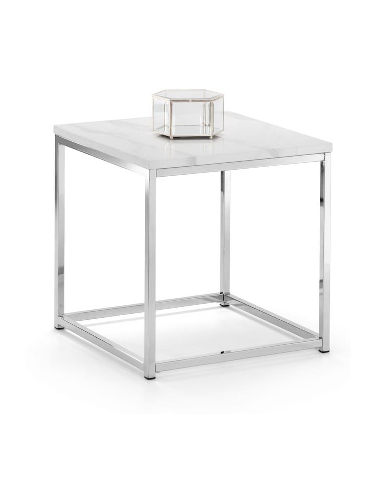 Julian Bowen White Marble Chrome Scala Marble Effect Top Lamp Table - Image 2 of 3