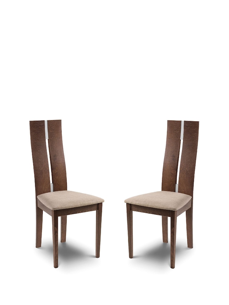 Julian Bowen Walnut Cream Brushed Metal Cayman Chairs Set Of 2 - Image 1 of 4