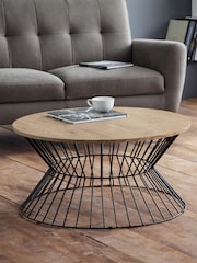 Julian Bowen Euro Oak Black Jersey Round Wire Coffee Table - Image 1 of 5
