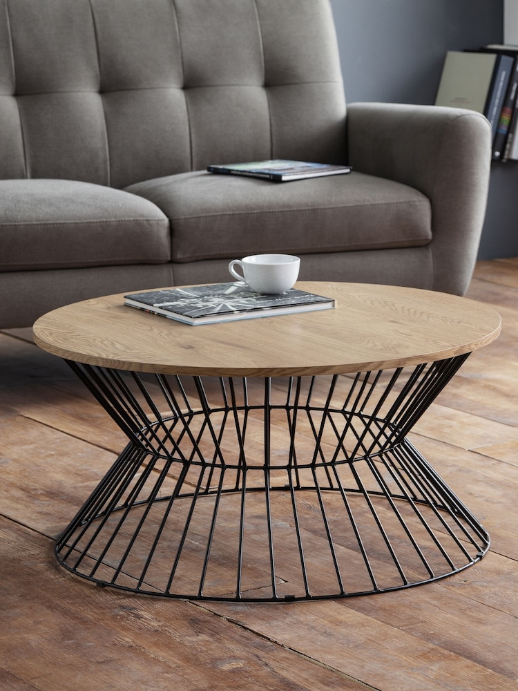 Julian Bowen Euro Oak Black Jersey Round Wire Coffee Table - Image 1 of 5