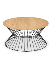 Julian Bowen Euro Oak Black Jersey Round Wire Coffee Table - Image 2 of 5