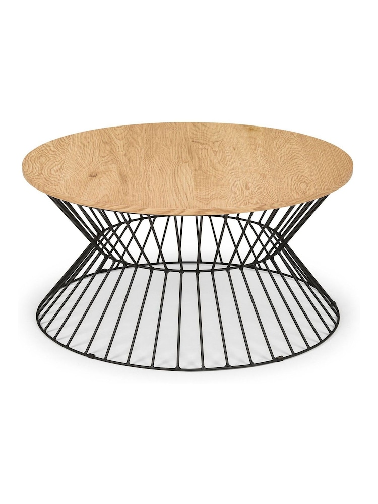 Julian Bowen Euro Oak Black Jersey Round Wire Coffee Table - Image 2 of 5