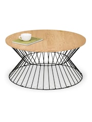 Julian Bowen Euro Oak Black Jersey Round Wire Coffee Table - Image 3 of 5
