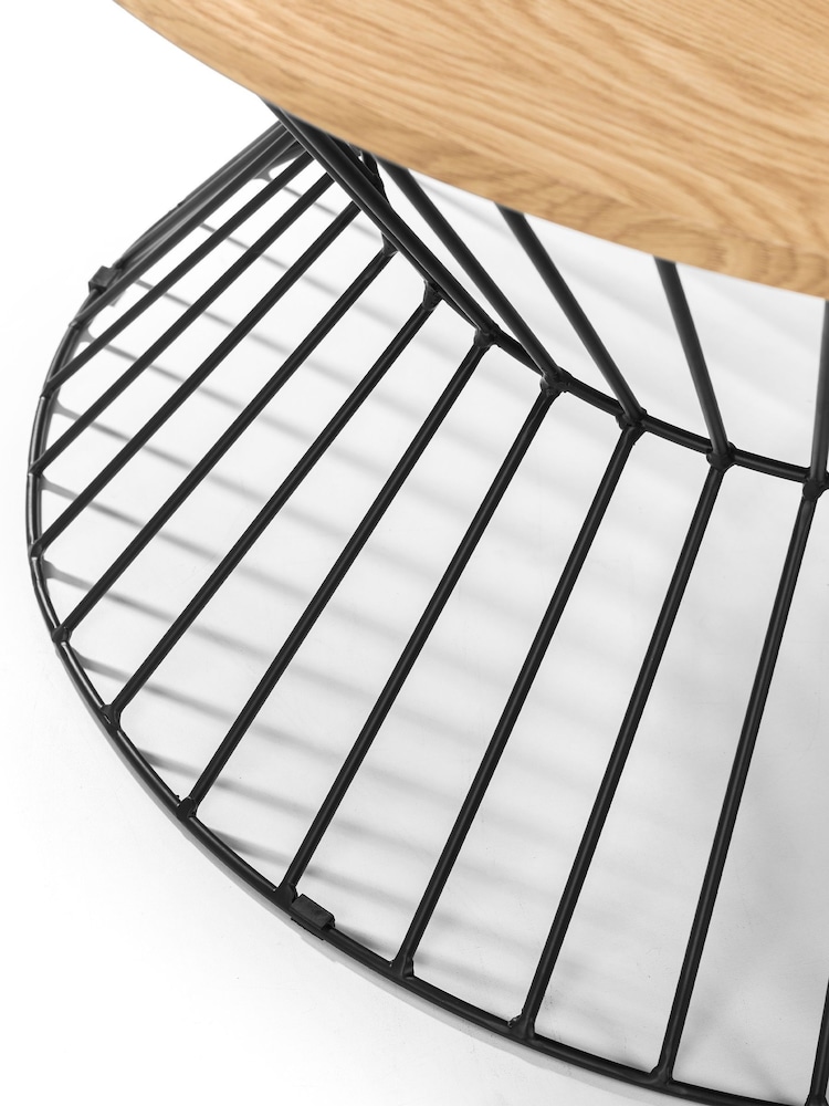 Julian Bowen Euro Oak Black Jersey Round Wire Coffee Table - Image 5 of 5