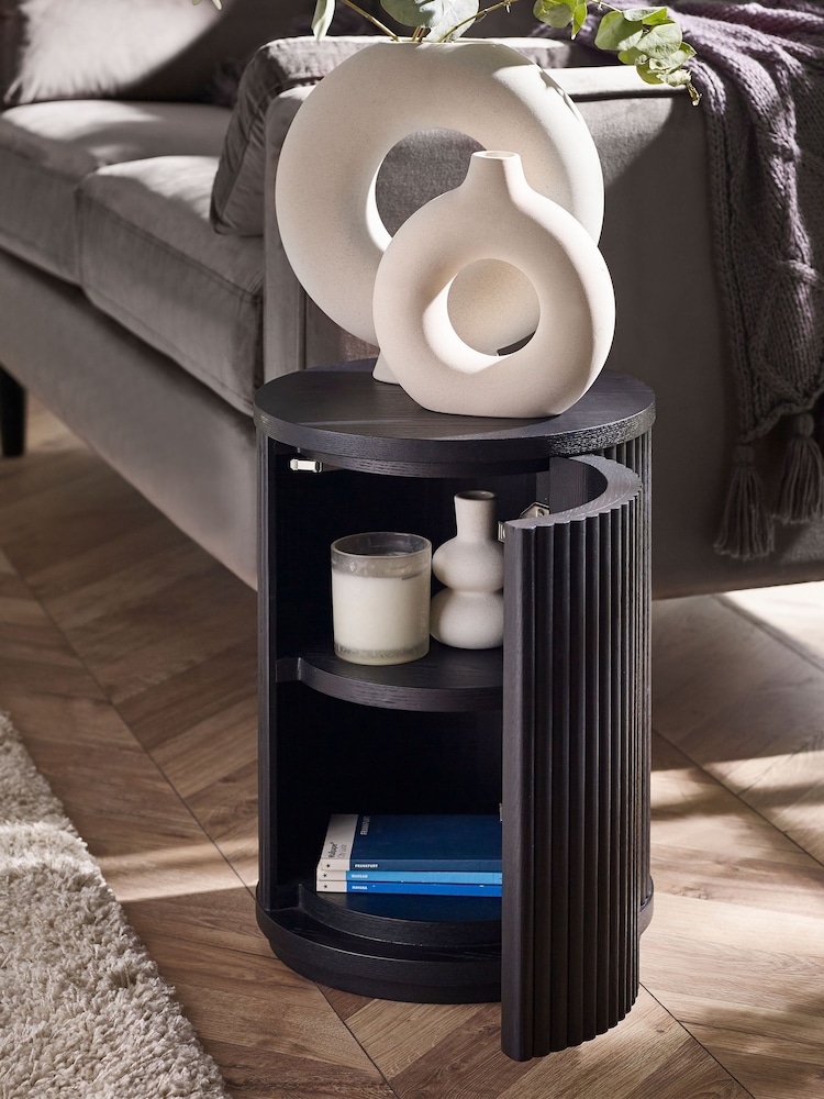 Julian Bowen Black Louis Fluted Side Table With Door - Image 2 of 11