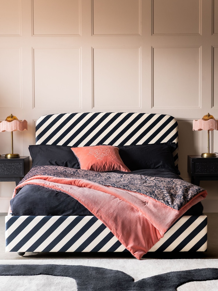 Rockett St George Studio Stripe Velvet Sand And Black Ottoman Storage Bed Jagger Bed - Image 1 of 5