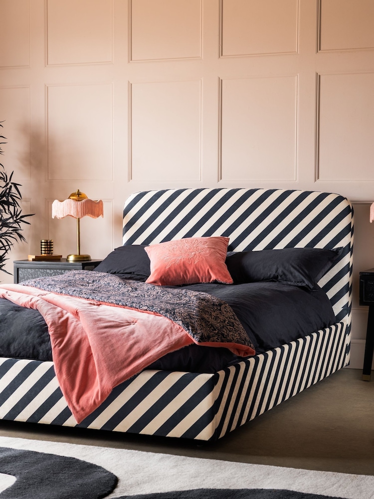 Rockett St George Studio Stripe Velvet Sand And Black Ottoman Storage Bed Jagger Bed - Image 2 of 5