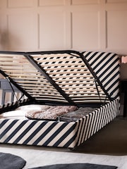 Rockett St George Studio Stripe Velvet Sand And Black Ottoman Storage Bed Jagger Bed - Image 3 of 5