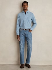 Reiss Washed Blue Minoa Cotton-Piqué Button-Down Chambray Shirt - Image 1 of 7