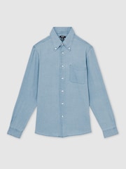 Reiss Washed Blue Minoa Cotton-Piqué Button-Down Chambray Shirt - Image 2 of 7