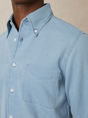 Reiss Washed Blue Minoa Cotton-Piqué Button-Down Chambray Shirt - Image 3 of 7