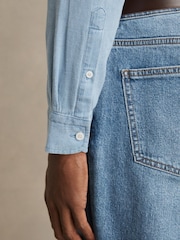 Reiss Washed Blue Minoa Cotton-Piqué Button-Down Chambray Shirt - Image 4 of 7