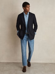 Reiss Washed Blue Minoa Cotton-Piqué Button-Down Chambray Shirt - Image 5 of 7
