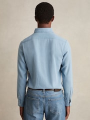 Reiss Washed Blue Minoa Cotton-Piqué Button-Down Chambray Shirt - Image 6 of 7