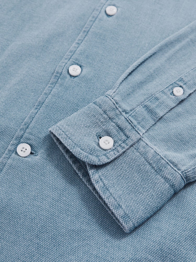 Reiss Washed Blue Minoa Cotton-Piqué Button-Down Chambray Shirt - Image 7 of 7
